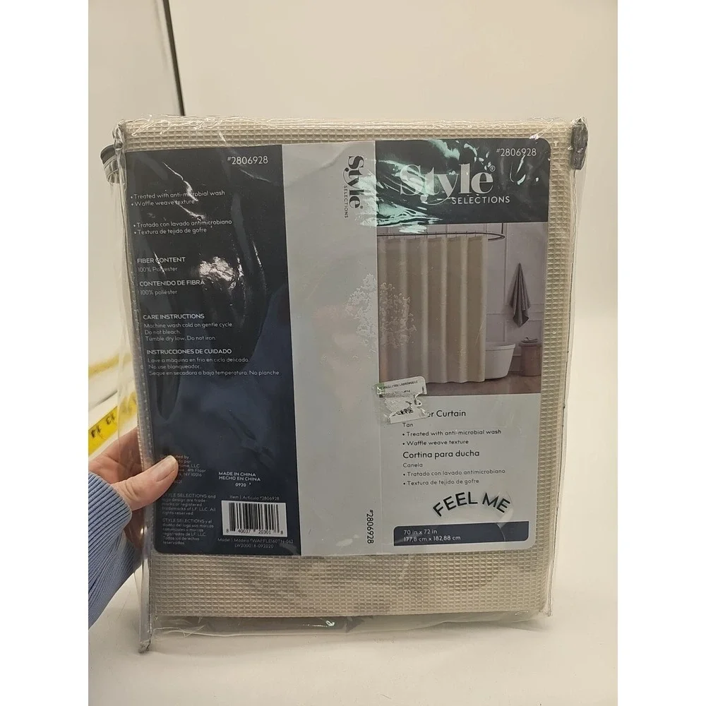 Style Selectio Waffle Weave Shower Curtain 70x72 Beige New